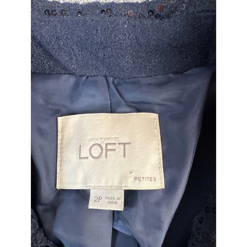 Loft Pea Coat Double Breasted Navy Sequin Wool Blend Size 2 Petite - Picture 10 of 14